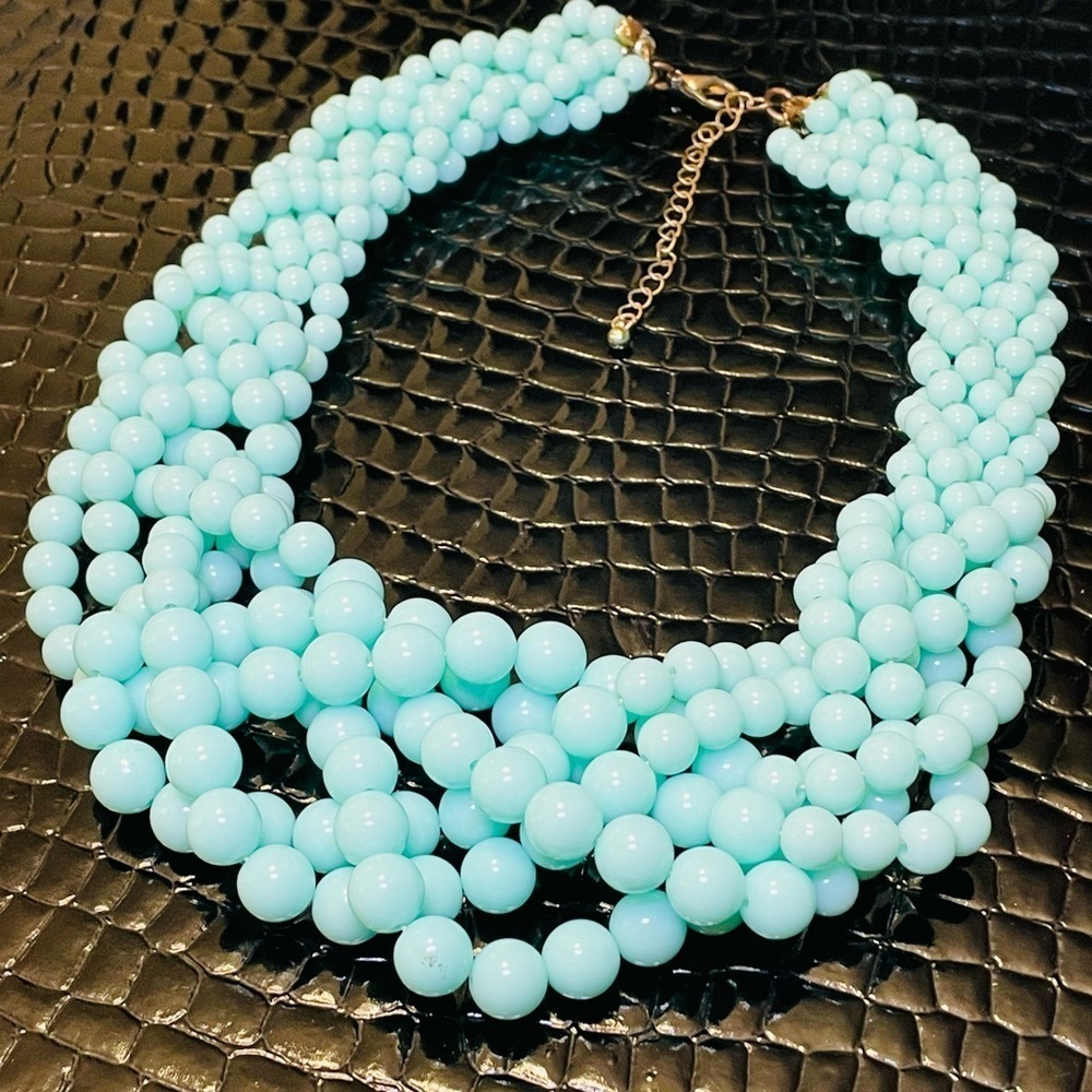 Classic Six Strand Braided Beaded Necklace Mint Green - Picture 2 of 5